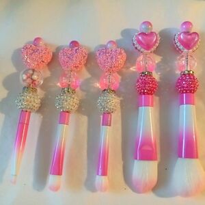 Pink Heart Beaded Makeup Brush Set